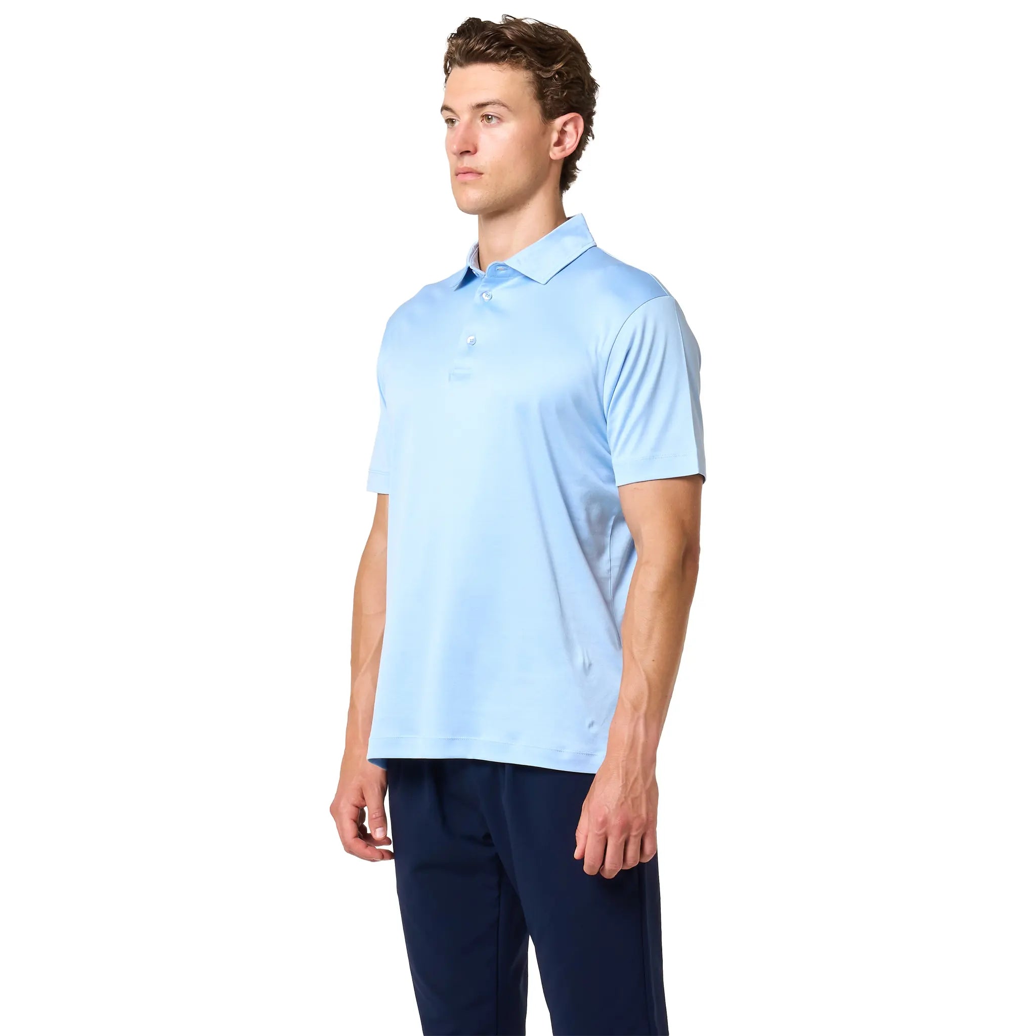 Front Side View of Loiano Egyptian Cotton Light Blue Polo Shirt